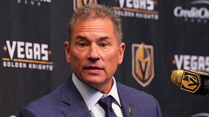Nov 10, 2025; Las Vegas, Nevada, USA; Vegas Golden Knights head coach Bruce Cassidy takes questions during a presser after the Florida Panthers defeated the Golden Knights 3-2 at T-Mobile Arena. Mandatory Credit: Stephen R. Sylvanie-Imagn Images Nov 10, 2025; Las Vegas, Nevada, USA; Vegas Golden Knights head coach Bruce Cassidy takes questions during a presser after the Florida Panthers defeated the Golden Knights 3-2 at T-Mobile Arena. Mandatory Credit: Stephen R. Sylvanie-Imagn Images
