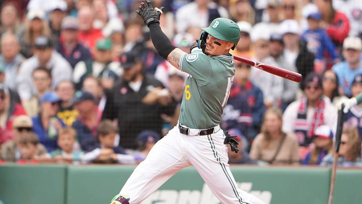 Sep 25, 2026; Boston, Massachusetts, USA; Boston Red Sox center fielder Jarren Duran (16) hits an infield single against the Chicago Cubs during the second inning at Fenway Park. Mandatory Credit: Gregory Fisher-Imagn Images Sep 25, 2026; Boston, Massachusetts, USA; Boston Red Sox center fielder Jarren Duran (16) hits an infield single against the Chicago Cubs during the second inning at Fenway Park. Mandatory Credit: Gregory Fisher-Imagn Images