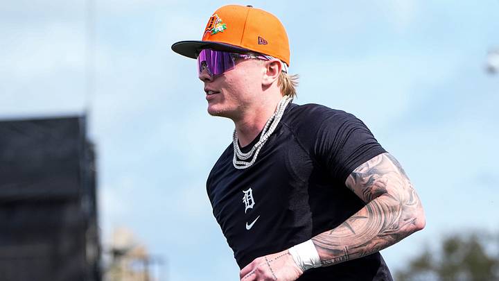 Detroit Tigers outfielder Max Clark practices during spring training. Detroit Tigers outfielder Max Clark practices during spring training.