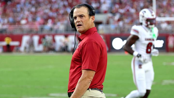Sep 26, 2026; Tuscaloosa, Alabama, USA;  South Carolina Gamecocks head coach Shane Beamer reacts to a play during the first quarter against the Alabama Crimson Tide at Saban Field at Bryant-Denny Stadium.  Mandatory Credit: David Leong-Imagn Images
