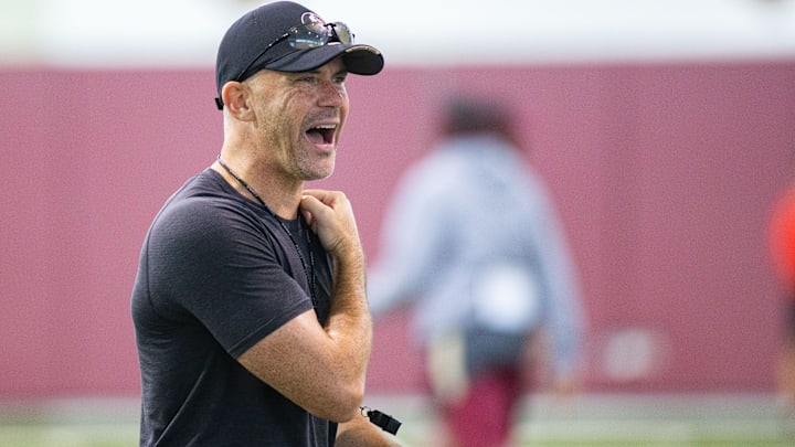 Florida State football head coach Mike Norvell leads the Seminole football practice on Wednesday, Aug. 16, 2023.