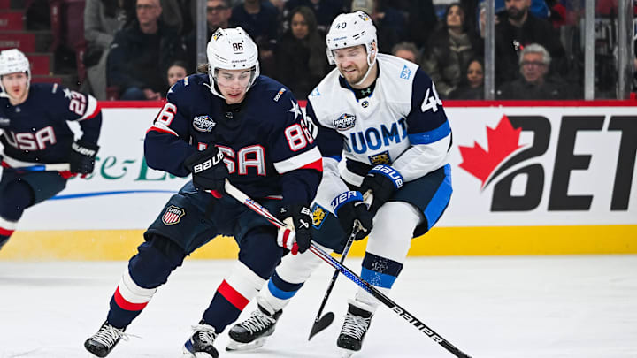 Team USA forward Jack Hughes (86). Mandatory Credit: David Kirouac-Imagn Images