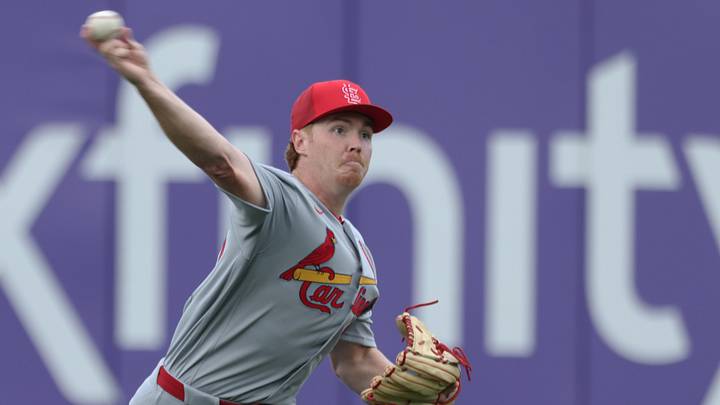 Apr 28, 2026; Pittsburgh, Pennsylvania, USA;  St. Louis Cardinals pitcher Hunter Dobbins (40) throws in the outfield before the game against the Pittsburgh Pirates at PNC Park. Mandatory Credit: Charles LeClaire-Imagn Images
