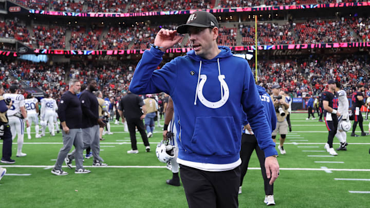 Jan 4, 2026; Houston, Texas, USA;  Indianapolis Colts head coach Shane Steichen on the field following the game against the Houston Texans at NRG Stadium. Mandatory Credit: Troy Taormina-Imagn Images