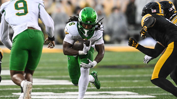 Noah Whittington and the Oregon running game piled up more yards than any Iowa opponent since Minnesota in 2022, 261 yards on a day the Ducks were playing without four of their best receivers and a starting right tackle.
