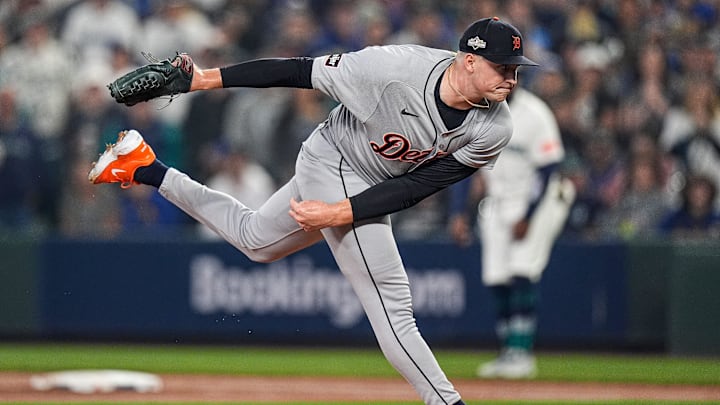 Tigers pitcher Tarik Skubal throws against Mariners during the first inning of ALDS Game 5 at T-Mobile Park in Seattle on Friday, Oct. 10, 2025. Tigers pitcher Tarik Skubal throws against Mariners during the first inning of ALDS Game 5 at T-Mobile Park in Seattle on Friday, Oct. 10, 2025.