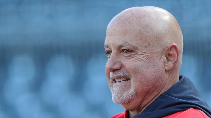 Apr 16, 2025; Pittsburgh, Pennsylvania, USA;  Washington Nationals general manager Mike Rizzo observes batting practice before the game against the Pittsburgh Pirates at PNC Park. Mandatory Credit: Charles LeClaire-Imagn Images