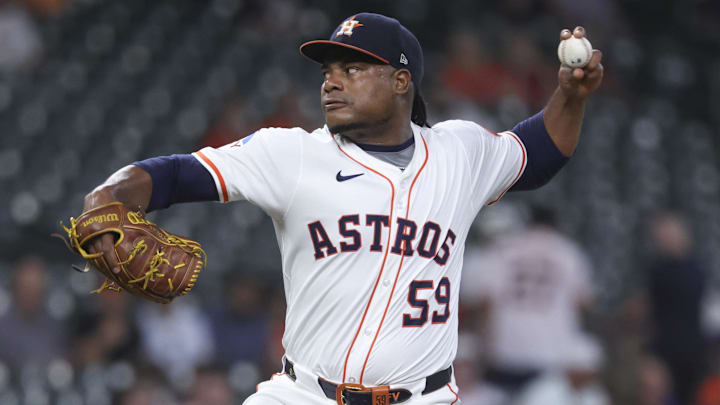 Houston Astros starting pitcher Framber Valdez (59) delivers a pitch during the first inning against the Colorado Rockies at Daikin Park. Houston Astros starting pitcher Framber Valdez (59) delivers a pitch during the first inning against the Colorado Rockies at Daikin Park.