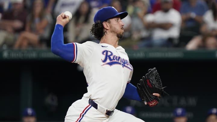 Jul 22, 2024; Arlington, Texas, USA; Texas Rangers starting pitcher Michael Lorenzen (23) throws to the plate during the first inning against the Chicago White Sox at Globe Life Field. Jul 22, 2024; Arlington, Texas, USA; Texas Rangers starting pitcher Michael Lorenzen (23) throws to the plate during the first inning against the Chicago White Sox at Globe Life Field.