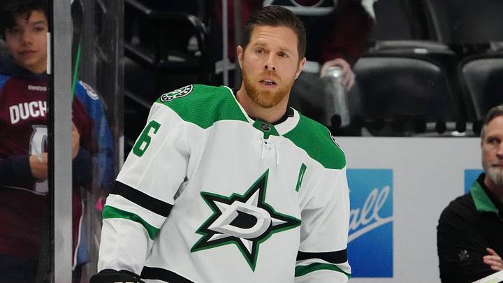 Apr 7, 2024; Denver, Colorado, USA; Dallas Stars center Joe Pavelski (16) warms up before the game against the Colorado Avalanche at Ball Arena. Mandatory Credit: Ron Chenoy-USA TODAY Sports