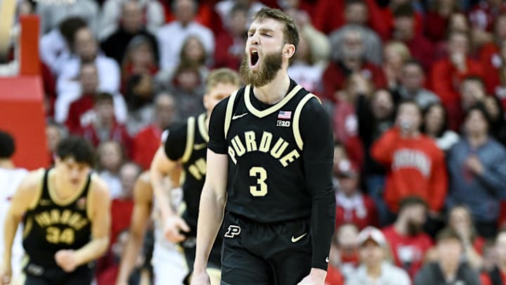 Purdue Boilermakers guard Braden Smith (3) celebrates after a play.