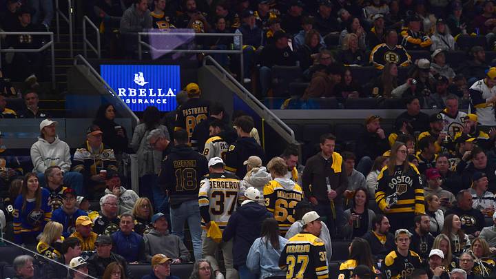 Apr 26, 2026; Boston, Massachusetts, USA; Fans head for the exit during the third period in game four of the first round of the 2026 Stanley Cup Playoffs between the Boston Bruins and Buffalo Sabres at TD Garden. Mandatory Credit: Bob DeChiara-Imagn Images