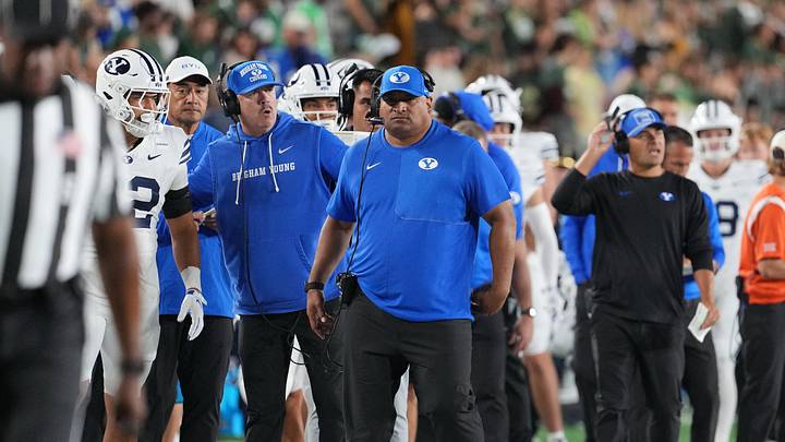 Sep 19, 2026; Fort Collins, Colorado, USA; BYU Cougars head coach Kalani Sitake on the BYU Cougars sideline in the second half against the Colorado State Rams at Sonny Lubick Field at Canvas Stadium. Mandatory Credit: Andrew Rydland-Imagn Images Sep 19, 2026; Fort Collins, Colorado, USA; BYU Cougars head coach Kalani Sitake on the BYU Cougars sideline in the second half against the Colorado State Rams at Sonny Lubick Field at Canvas Stadium. Mandatory Credit: Andrew Rydland-Imagn Images