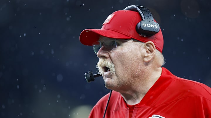 Aug 15, 2025; Seattle, Washington, USA; Kansas City Chiefs head coach Andy Reid stands on the sideline during the fourth quarter against the Seattle Seahawks at Lumen Field. Mandatory Credit: Joe Nicholson-Imagn Images