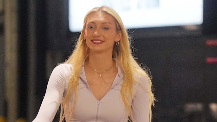 LA Sparks forward Cameron Brink arrives before the game against the Seattle Storm.