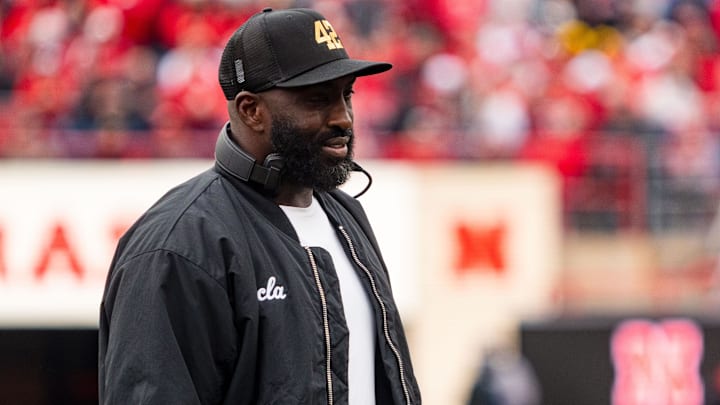 Nov 2, 2024; Lincoln, Nebraska, USA; UCLA Bruins head coach DeShaun Foster walks off after a timeout in the second quarter against the Nebraska Cornhuskers at Memorial Stadium. 
