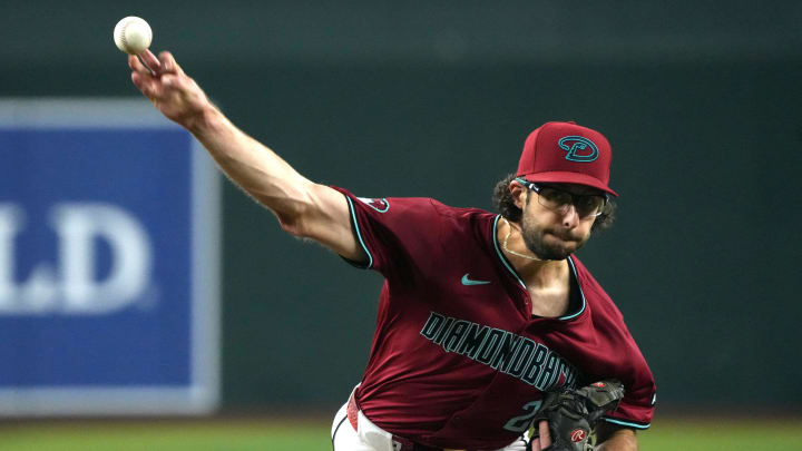 Jun 29, 2024; Phoenix, Arizona, USA; Arizona Diamondbacks pitcher Zac Gallen (23) throws against the Oakland Athletics in the first inning at Chase Field. Mandatory Credit: Rick Scuteri-USA TODAY Sports Jun 29, 2024; Phoenix, Arizona, USA; Arizona Diamondbacks pitcher Zac Gallen (23) throws against the Oakland Athletics in the first inning at Chase Field. Mandatory Credit: Rick Scuteri-USA TODAY Sports