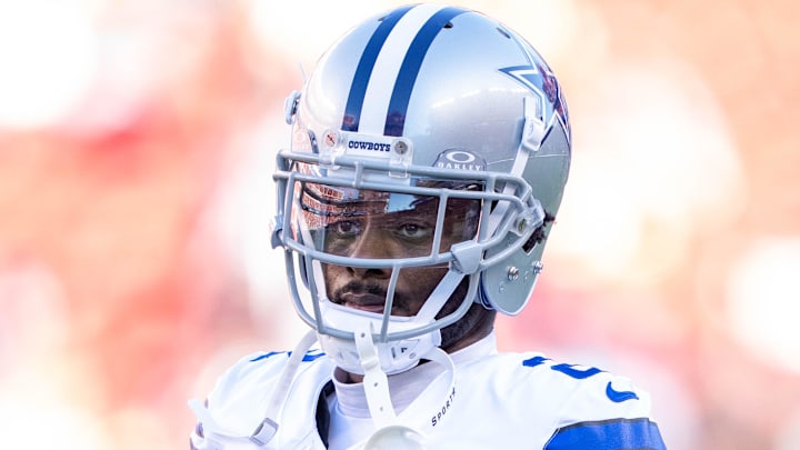 Former Dallas Cowboys cornerback Jourdan Lewis (2) warms up before the game against the San Francisco 49ers at Levi's Stadium.