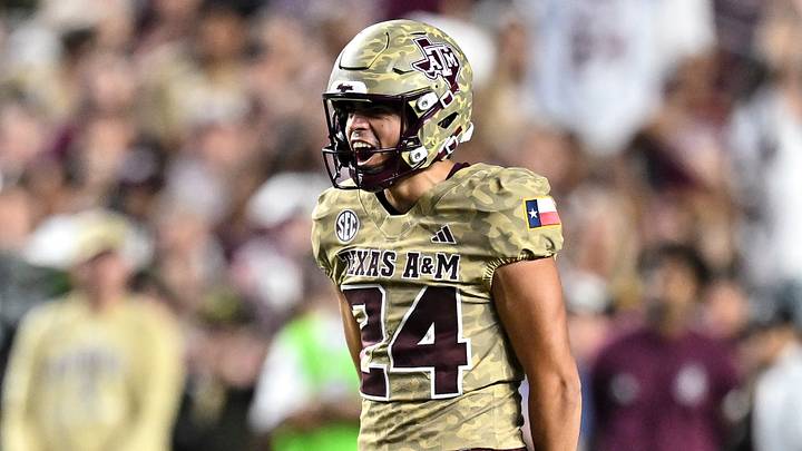 Oct 3, 2026; College Station, Texas, USA; Texas A&M Aggies place kicker David Olano (24) reacts after kicking a field goal during the second quarter against the Arkansas Razorbacks at Kyle Field. Mandatory Credit: Maria Lysaker-Imagn Images Oct 3, 2026; College Station, Texas, USA; Texas A&M Aggies place kicker David Olano (24) reacts after kicking a field goal during the second quarter against the Arkansas Razorbacks at Kyle Field. Mandatory Credit: Maria Lysaker-Imagn Images