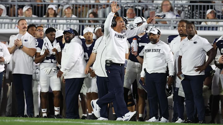Penn State Nittany Lions head coach James Franklin reacts during the fourth quarter against the Oregon Ducks at Beaver Stadium. 