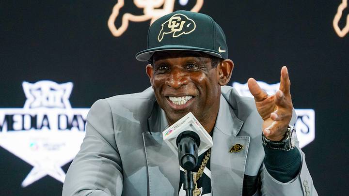 Jul 9, 2025; Frisco, TX, USA; Colorado head coach Deion Sanders speaks with the media during 2025 Big 12 Football Media Days at The Star. Mandatory Credit: Raymond Carlin III-Imagn Images Jul 9, 2025; Frisco, TX, USA; Colorado head coach Deion Sanders speaks with the media during 2025 Big 12 Football Media Days at The Star. Mandatory Credit: Raymond Carlin III-Imagn Images