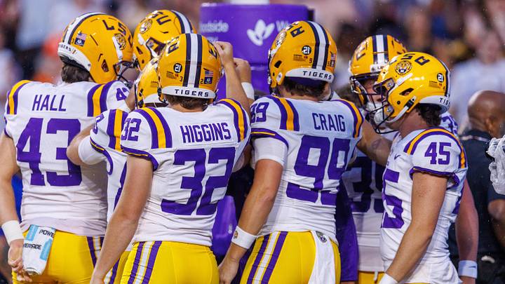 Sep 5, 2026; Baton Rouge, Louisiana, USA; LSU Tigers place kicker Gavin Higgins (32) and punter Hayden Craig (99) huddle for warmups before the game against Clemson Tigers at Tiger Stadium. Mandatory Credit: Stephen Lew-Imagn Images Sep 5, 2026; Baton Rouge, Louisiana, USA; LSU Tigers place kicker Gavin Higgins (32) and punter Hayden Craig (99) huddle for warmups before the game against Clemson Tigers at Tiger Stadium. Mandatory Credit: Stephen Lew-Imagn Images