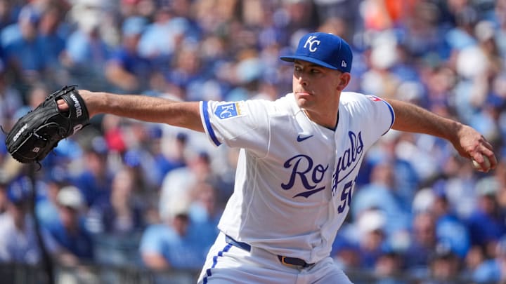 Mar 30, 2026; Kansas City, Missouri, USA; Kansas City Royals starting pitcher Kris Bubic (50) delivers a pitch against the Minnesota Twins during the first inning at Kauffman Stadium. Mandatory Credit: Denny Medley-Imagn Images Mar 30, 2026; Kansas City, Missouri, USA; Kansas City Royals starting pitcher Kris Bubic (50) delivers a pitch against the Minnesota Twins during the first inning at Kauffman Stadium. Mandatory Credit: Denny Medley-Imagn Images