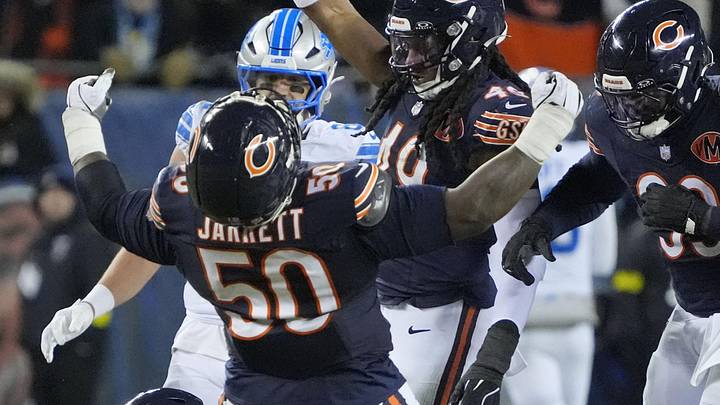Grady Jarrett celebrates after a big stop in a loss to the Detroit Lions last season.