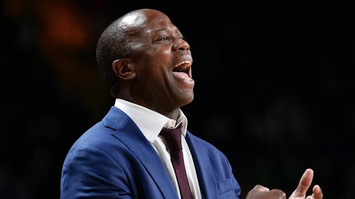 Earl Grant yells from the bench at MassMutual Center on Dec. 10, 2025.