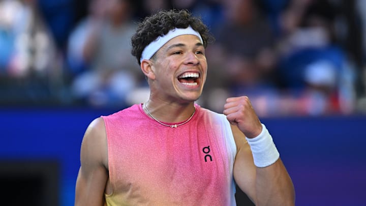 Ben Shelton (USA) during his quarterfinals match at the 2025 Australian Open at Melbourne Park in Melbourne, AUSTRALIA, on January 22, 2025. 
