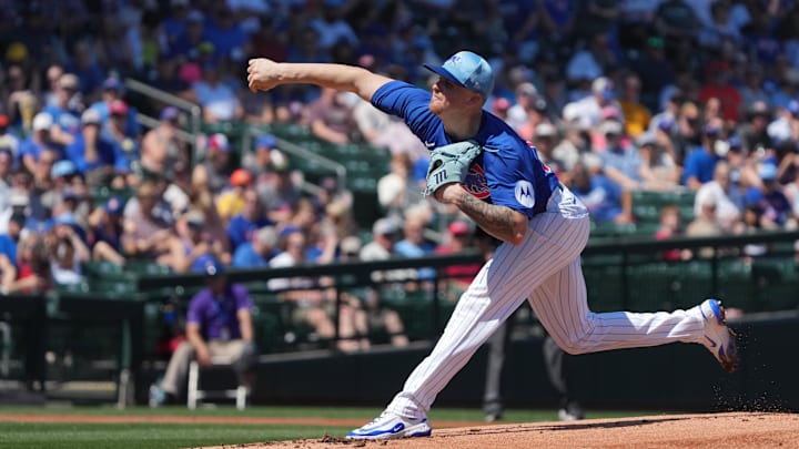 Chicago Cubs pitcher Cade Horton throws against the San Diego Padres in the first inning at Sloan Park on March 21.