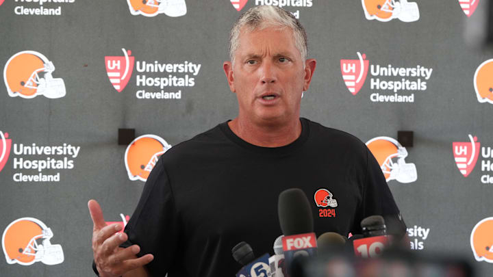 Cleveland Browns defensive coordinator Jim Schwartz during a press conference at the Browns training facility in Berea, Ohio.