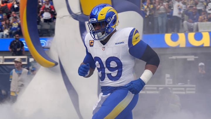 Dec 3, 2023; Inglewood, California, USA; Los Angeles Rams defensive tackle Aaron Donald (99). Dec 3, 2023; Inglewood, California, USA; Los Angeles Rams defensive tackle Aaron Donald (99).
