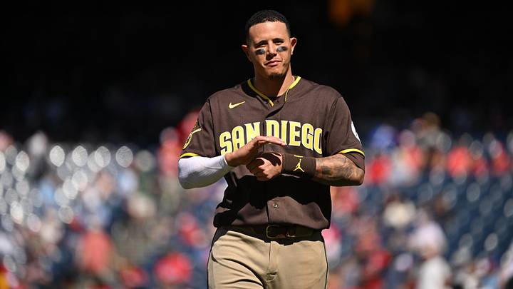 May 31, 2026; Washington, District of Columbia, USA;  San Diego Padres third baseman Manny Machado (13) walks back to the dugout against the Washington Nationals during the eighth inning at Nationals Park. Mandatory Credit: Rafael Suanes-Imagn Images