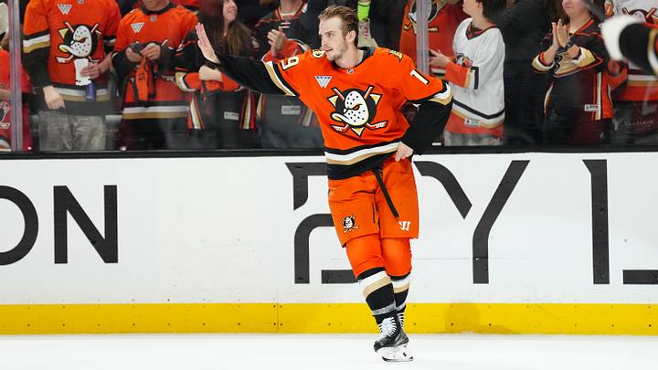 Apr 30, 2026; Anaheim, California, USA; Anaheim Ducks right wing Troy Terry (19) is recognized as the first star of the night after game six of the first round of the 2026 Stanley Cup Playoffs against the Edmonton Oilers at Honda Center. Mandatory Credit: Kirby Lee-Imagn Images Apr 30, 2026; Anaheim, California, USA; Anaheim Ducks right wing Troy Terry (19) is recognized as the first star of the night after game six of the first round of the 2026 Stanley Cup Playoffs against the Edmonton Oilers at Honda Center. Mandatory Credit: Kirby Lee-Imagn Images