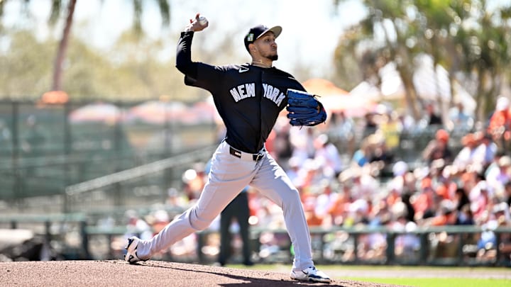 Feb 20, 2026; Sarasota, Florida, USA; New York Yankees starting pitcher Elmer Rodriguez (76) throws a pitch in the first inning against the Baltimore Orioles during spring training at Ed Smith Stadium. Mandatory Credit: Jonathan Dyer-Imagn Images Feb 20, 2026; Sarasota, Florida, USA; New York Yankees starting pitcher Elmer Rodriguez (76) throws a pitch in the first inning against the Baltimore Orioles during spring training at Ed Smith Stadium. Mandatory Credit: Jonathan Dyer-Imagn Images