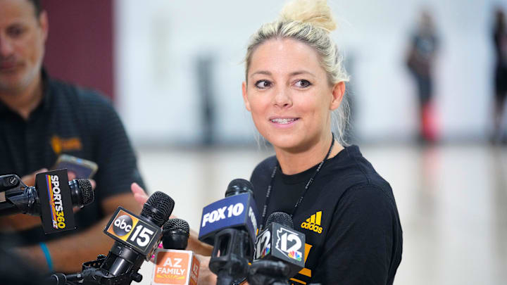 ASU head coach Molly Miller speaks to the press at Weatherup Center in Tempe, Ariz. on June 4, 2025. ASU head coach Molly Miller speaks to the press at Weatherup Center in Tempe, Ariz. on June 4, 2025.