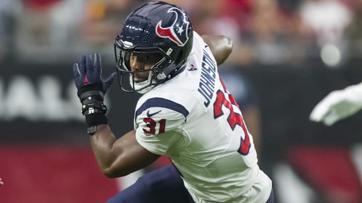 Oct 24, 2021; Glendale, Arizona, USA; Houston Texans running back David Johnson (31) against the Arizona Cardinals at State Farm Stadium. Mandatory Credit: Mark J. Rebilas-USA TODAY Sports