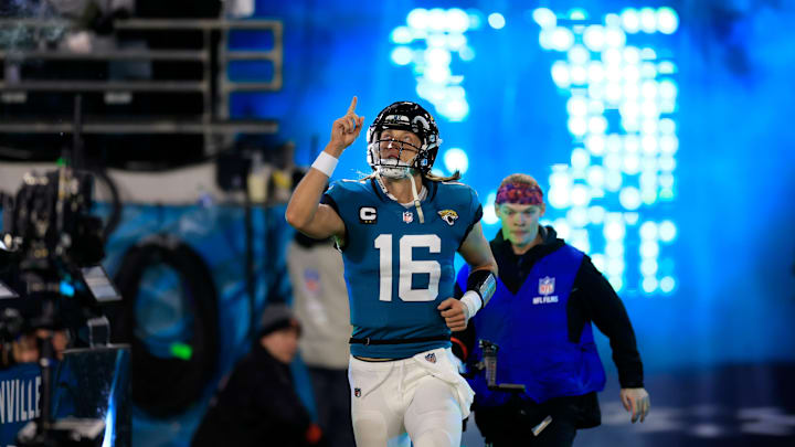 Jacksonville Jaguars quarterback Trevor Lawrence (16) is introduced before an NFL first round.