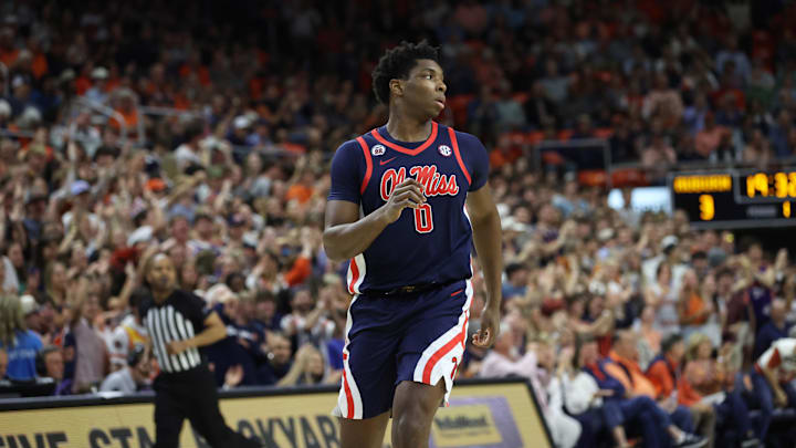 Feb 26, 2025; Auburn, Alabama, USA; Mississippi Rebels forward Malik Dia (0) during the game against the Auburn Tigers at Neville Arena. Mandatory Credit: John Reed-Imagn Images Feb 26, 2025; Auburn, Alabama, USA; Mississippi Rebels forward Malik Dia (0) during the game against the Auburn Tigers at Neville Arena. Mandatory Credit: John Reed-Imagn Images