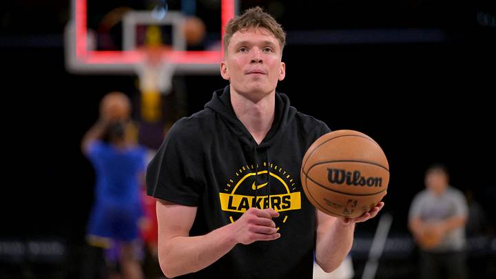 Oct 12, 2025; Los Angeles, California, USA; Los Angeles Lakers forward Dalton Knecht (4) warms up prior to the game against the Golden State Warriors at Crypto.com Arena. Mandatory Credit: Jayne Kamin-Oncea-Imagn Images Oct 12, 2025; Los Angeles, California, USA; Los Angeles Lakers forward Dalton Knecht (4) warms up prior to the game against the Golden State Warriors at Crypto.com Arena. Mandatory Credit: Jayne Kamin-Oncea-Imagn Images