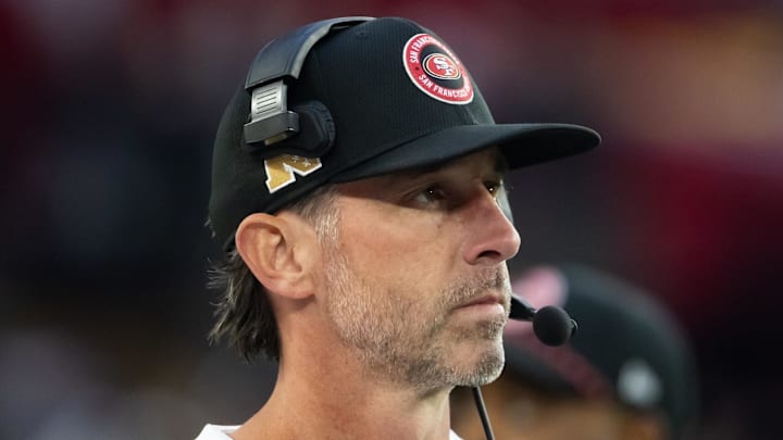 Jan 5, 2025; Glendale, Arizona, USA; San Francisco 49ers head coach Kyle Shanahan against the Arizona Cardinals at State Farm Stadium. Mandatory Credit: Mark J. Rebilas-Imagn Images Jan 5, 2025; Glendale, Arizona, USA; San Francisco 49ers head coach Kyle Shanahan against the Arizona Cardinals at State Farm Stadium. Mandatory Credit: Mark J. Rebilas-Imagn Images