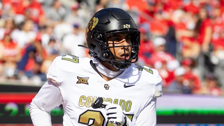 Oct 19, 2024; Tucson, Arizona, USA; Colorado Buffaloes defensive end Keaten Wade (27) against the Arizona Wildcats at Arizona Stadium. Mandatory Credit: Mark J. Rebilas-Imagn Images