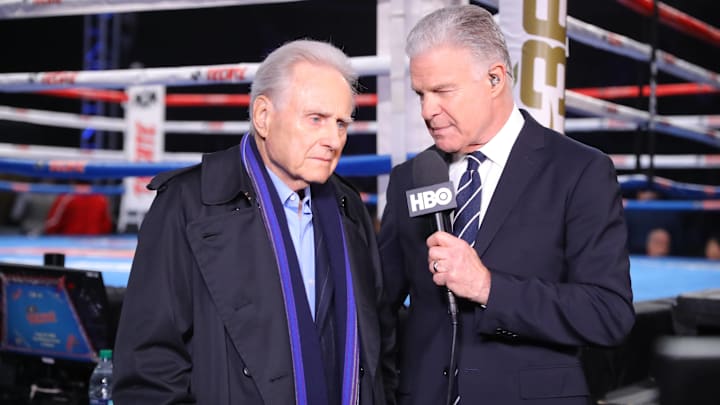 Jim Lampley (right) and Larry Merchant (left) on the final HBO Boxing broadcast on Dec. 8, 2018.