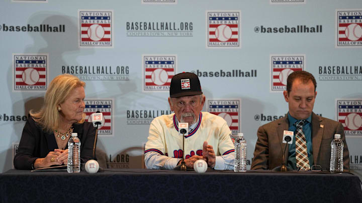 Dec 4, 2023; Nashville, TN, USA; Hall of Fame inductee Jim Leyland answers questions at a press conference