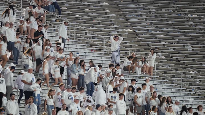 Penn State Nittany Lions fans react after losing to the Oregon Ducks during overtime at Beaver Stadium. Penn State Nittany Lions fans react after losing to the Oregon Ducks during overtime at Beaver Stadium.