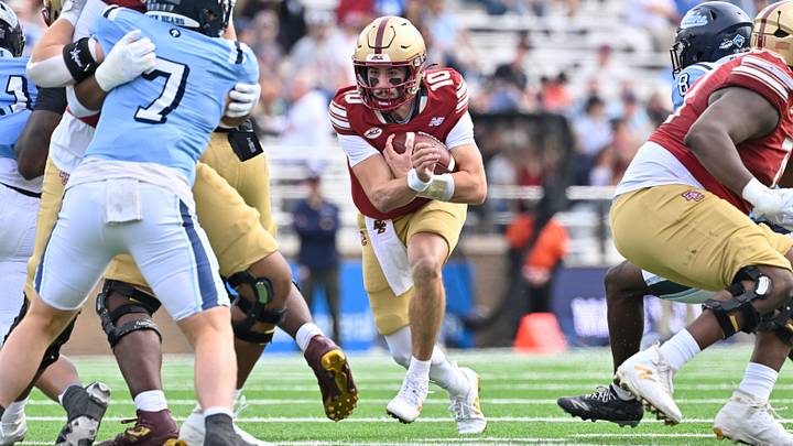 September 19, 2026; Chestnut Hill, Massachusetts, USA; Boston College Eagles quarterback Mason McKenzie (10) runs the ball against the Maine Black Bears during the first half at Alumni Stadium. Mandatory Credit: Eric Canha-Imagn Images September 19, 2026; Chestnut Hill, Massachusetts, USA; Boston College Eagles quarterback Mason McKenzie (10) runs the ball against the Maine Black Bears during the first half at Alumni Stadium. Mandatory Credit: Eric Canha-Imagn Images