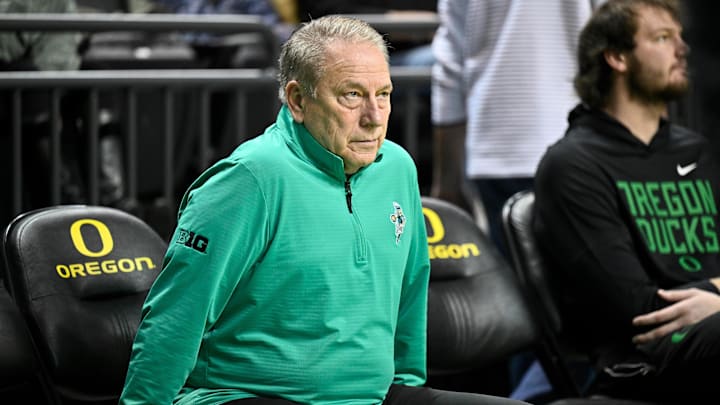 Jan 20, 2026; Eugene, Oregon, USA; Michigan State Spartans head coach Tom Izzo watches warmups before the game against the Oregon Ducks at Matthew Knight Arena. Mandatory Credit: Craig Strobeck-Imagn Images Jan 20, 2026; Eugene, Oregon, USA; Michigan State Spartans head coach Tom Izzo watches warmups before the game against the Oregon Ducks at Matthew Knight Arena. Mandatory Credit: Craig Strobeck-Imagn Images