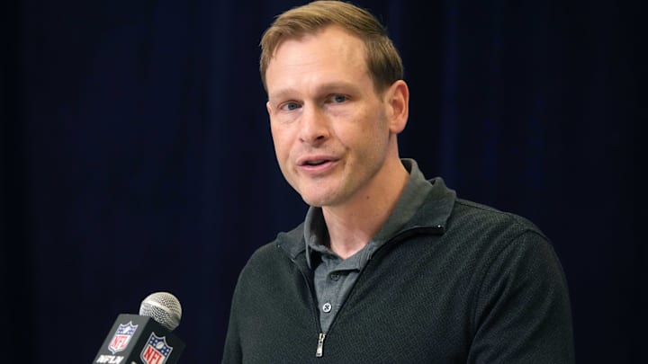 Chicago Bears coach Ben Johnson speaks during the NFL Scouting Combine at the Indiana Convention Center.