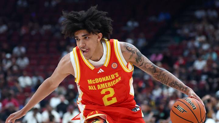 Mar 31, 2026; Glendale, AZ, USA; Taylen Kinney (2) during the McDonalds All American Boys Game at Desert Diamond Arena. Mandatory Credit: Mark J. Rebilas-Imagn Images Mar 31, 2026; Glendale, AZ, USA; Taylen Kinney (2) during the McDonalds All American Boys Game at Desert Diamond Arena. Mandatory Credit: Mark J. Rebilas-Imagn Images